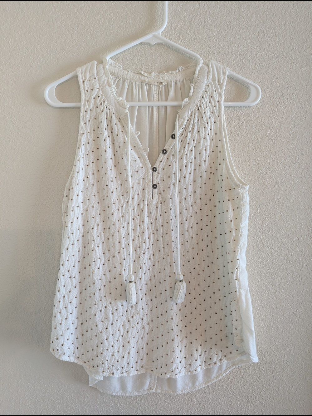 lovestitch White Eyelet Tassel Tie Sleeveless Camisole